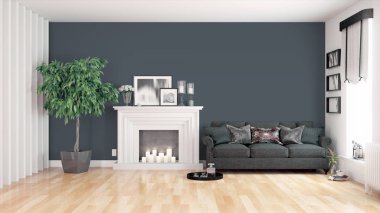 Modern parlak iç. 3D render