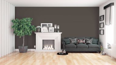 Modern parlak iç. 3D render