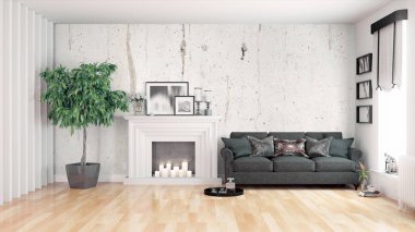 Modern parlak iç. 3D render