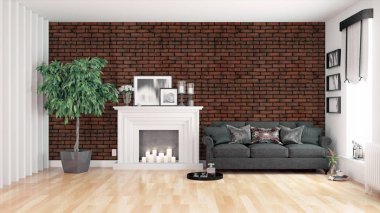 Modern parlak iç. 3D render