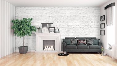 Modern parlak iç. 3D render