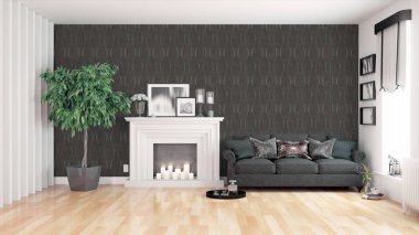 Modern parlak iç. 3D render