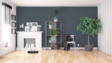 Modern parlak iç. 3D render