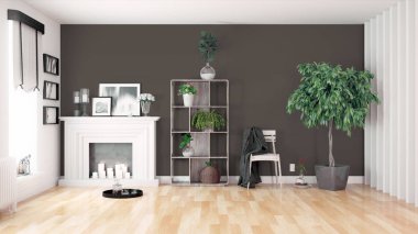 Modern parlak iç. 3D render