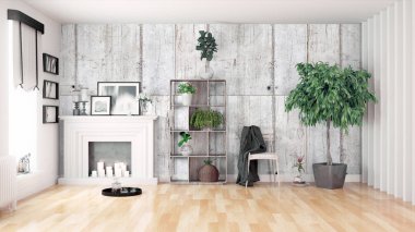 Modern parlak iç. 3D render