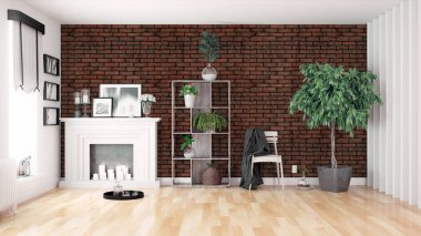 Modern parlak iç. 3D render