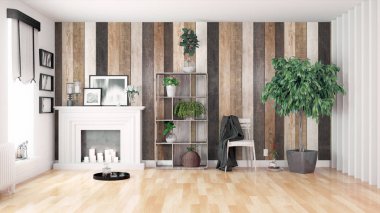 Modern parlak iç. 3D render