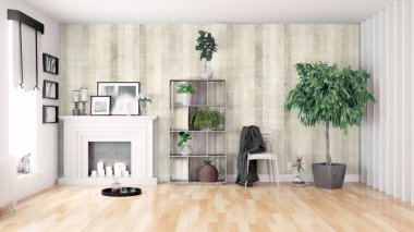 Modern parlak iç. 3D render