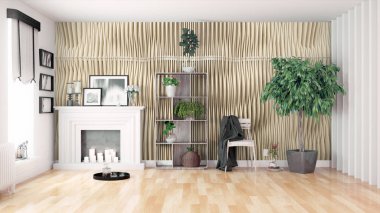 Modern parlak iç. 3D render