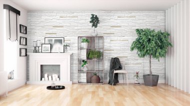 Modern parlak iç. 3D render