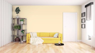 Modern parlak iç. 3D render