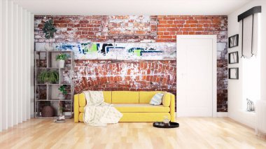 Modern parlak iç. 3D render