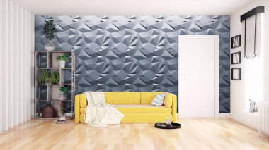 Modern parlak iç. 3D render