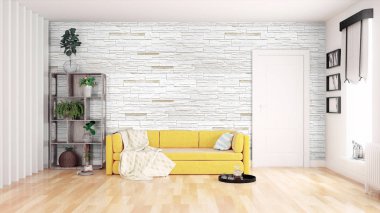 Modern parlak iç. 3D render