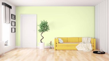 Modern parlak iç. 3D render