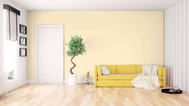 Modern parlak iç. 3D render