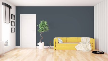 Modern parlak iç. 3D render