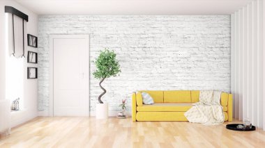 Modern parlak iç. 3D render