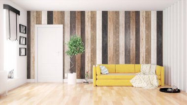 Modern parlak iç. 3D render