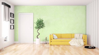 Modern parlak iç. 3D render