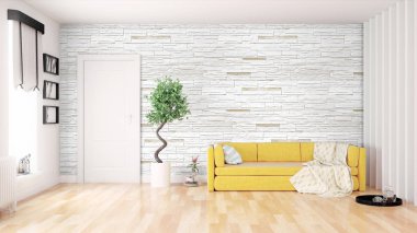 Modern parlak iç. 3D render