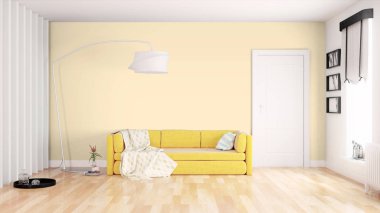 Modern parlak iç. 3D render