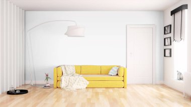 Modern parlak iç. 3D render