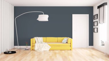 Modern parlak iç. 3D render