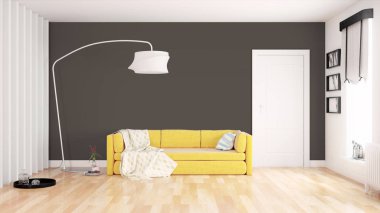 Modern parlak iç. 3D render