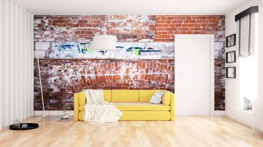 Modern parlak iç. 3D render