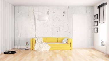 Modern parlak iç. 3D render