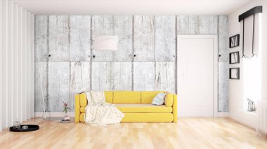 Modern parlak iç. 3D render