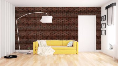 Modern parlak iç. 3D render