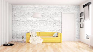 Modern parlak iç. 3D render