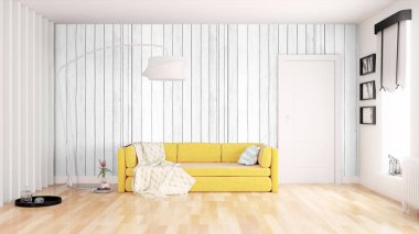 Modern parlak iç. 3D render