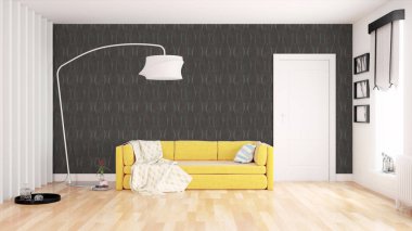 Modern parlak iç. 3D render