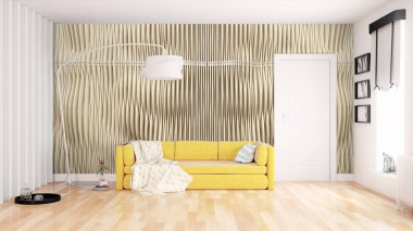 Modern parlak iç. 3D render