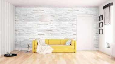 Modern parlak iç. 3D render