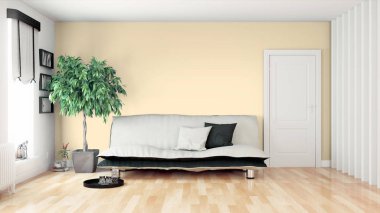 Modern parlak iç. 3D render