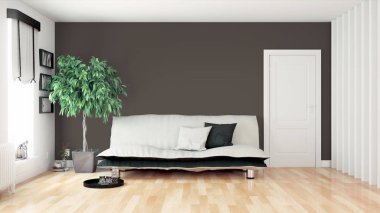 Modern parlak iç. 3D render