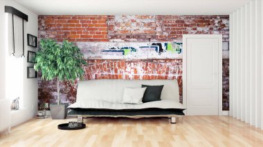 Modern parlak iç. 3D render