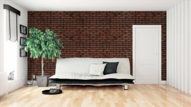 Modern parlak iç. 3D render