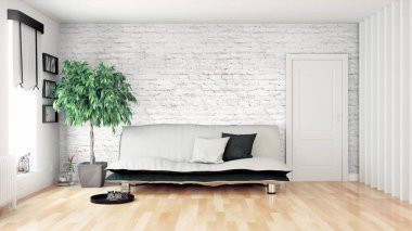 Modern parlak iç. 3D render