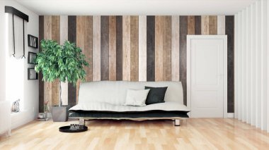 Modern parlak iç. 3D render