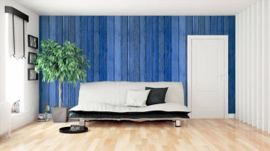 Modern parlak iç. 3D render