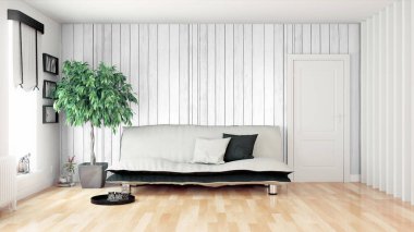 Modern parlak iç. 3D render