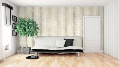 Modern parlak iç. 3D render