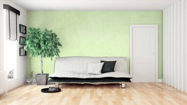 Modern parlak iç. 3D render