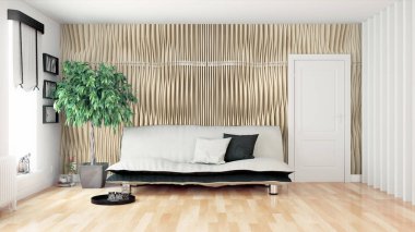 Modern parlak iç. 3D render