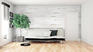 Modern parlak iç. 3D render